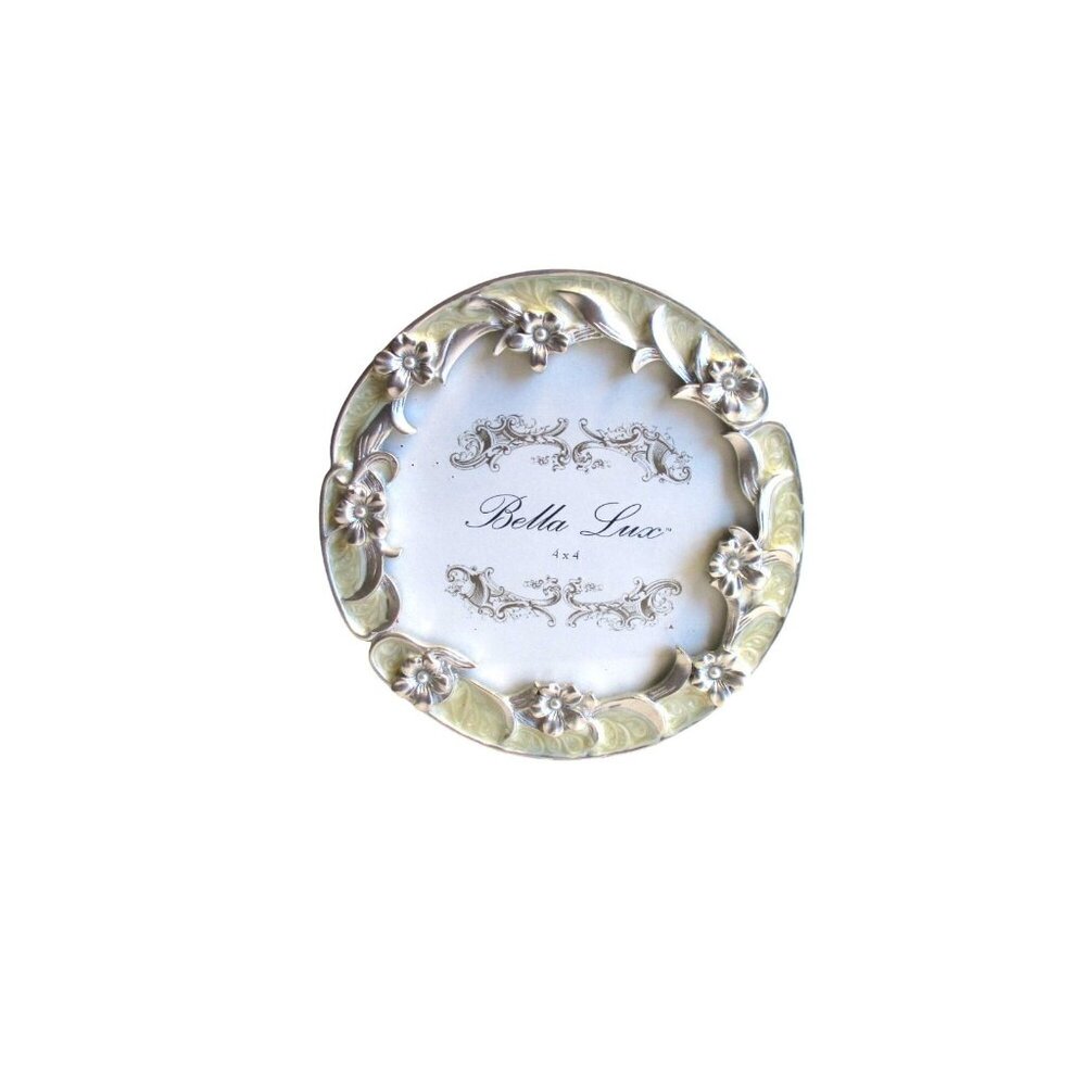 *Bella Lux Cream Enamel Faux Pearl Round Picture Frame - 4" x 4" Table Top - NWT